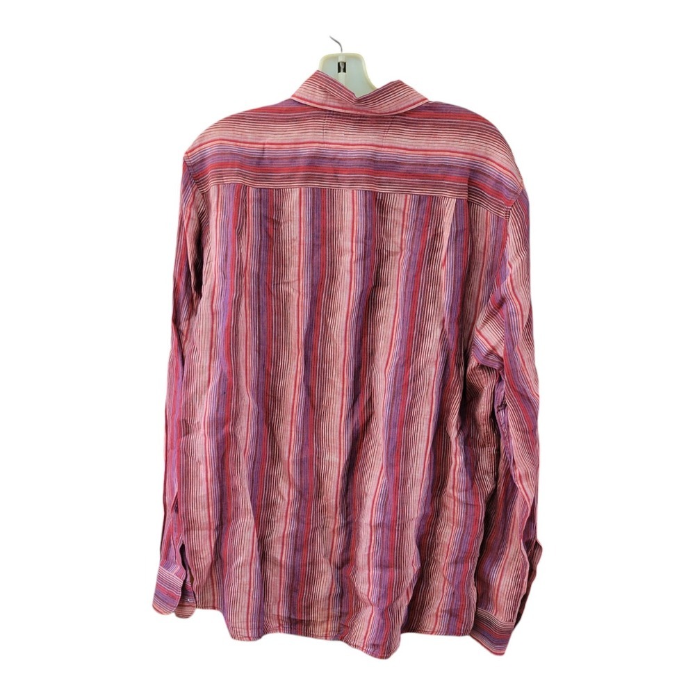 32 Bar Blues Mens M Medium 100% Linen Long Sleeve Pink Stripe Shirt - Picture 3 of 8